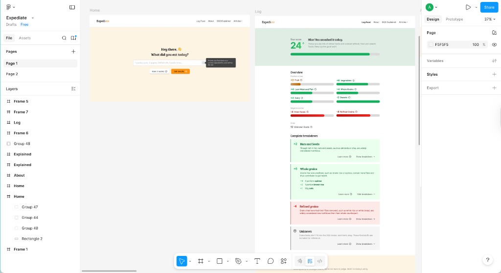Expediate Figma wireframe of input and results