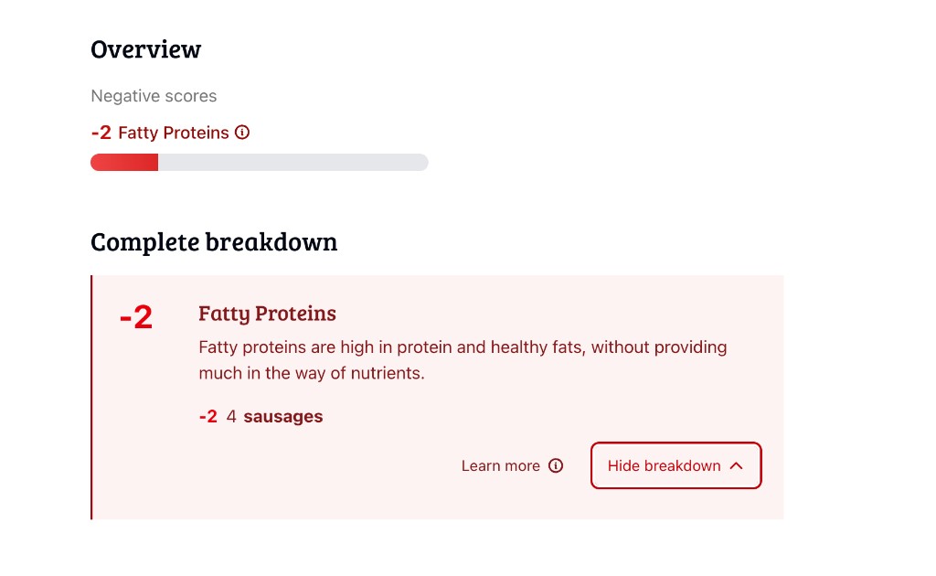 Servings calculation example screenshot